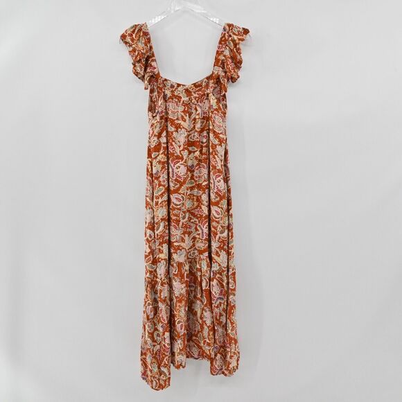HOUSE OF HARLOW Dress‎ Womens Sz M Rust Floral Print Flutter Sleeve Midi Paisley - Picture 5 of 13